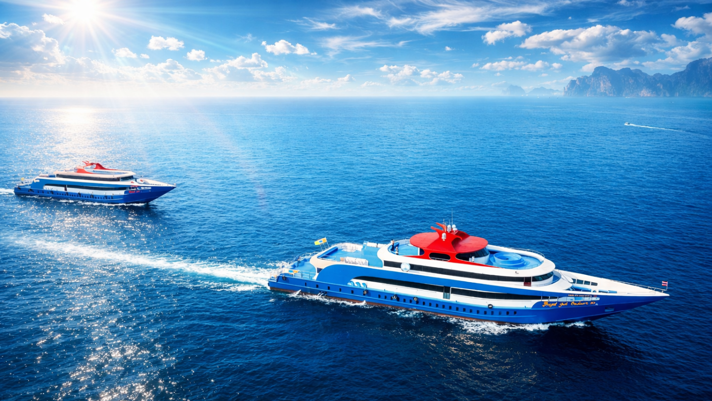 Two yachts sailing on a sunny sea with clear blue skies and distant mountains.